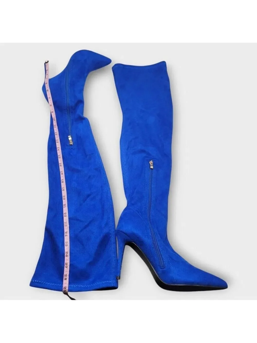 Camssoo Thigh High Faux Suede Stretchy Zip Pointed Toes Stiletto Heel Boot Sz 40